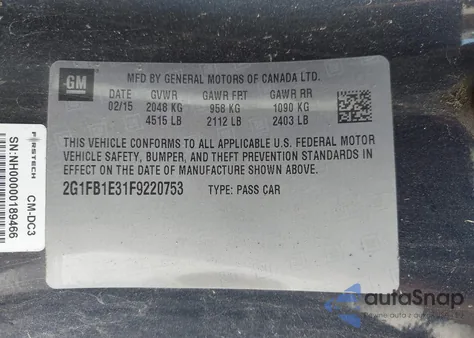 2015 Chevrolet Camaro 2Ls z USA, uszkodzony, nr VIN 2G1FB1E31F9220753